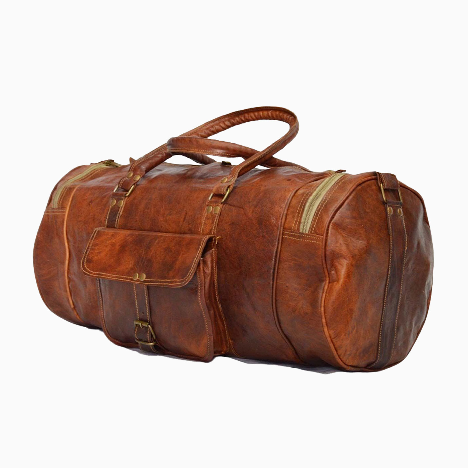 Genuine Leather Weekend Shoulder Luggage Bag Overnight Travel Duffel Gym Bag 